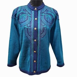 UMI Collections by Anne Crimmins VTG 80s Teal Knit Sweater Cardigan (M)